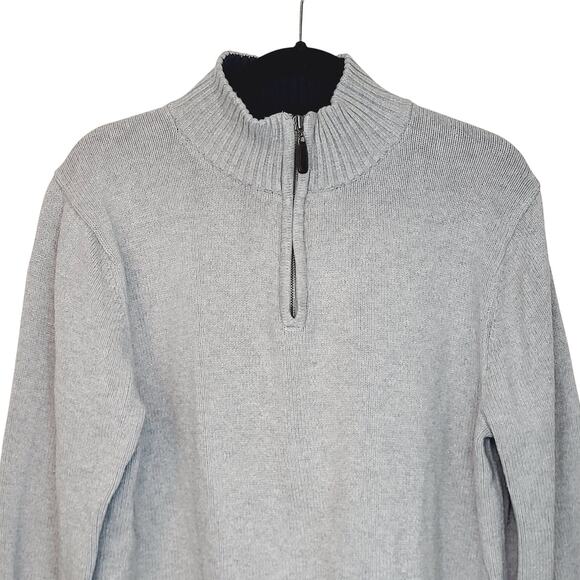 LL Bean Mens Size L Tall Sleeve Gray 1/4 Zip Pullover Sweater Ribbed Knit Trim - Picture 3 of 9
